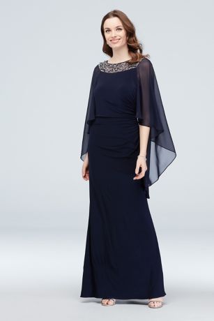 Embellished Neck Drape Sleeve Gown with ...